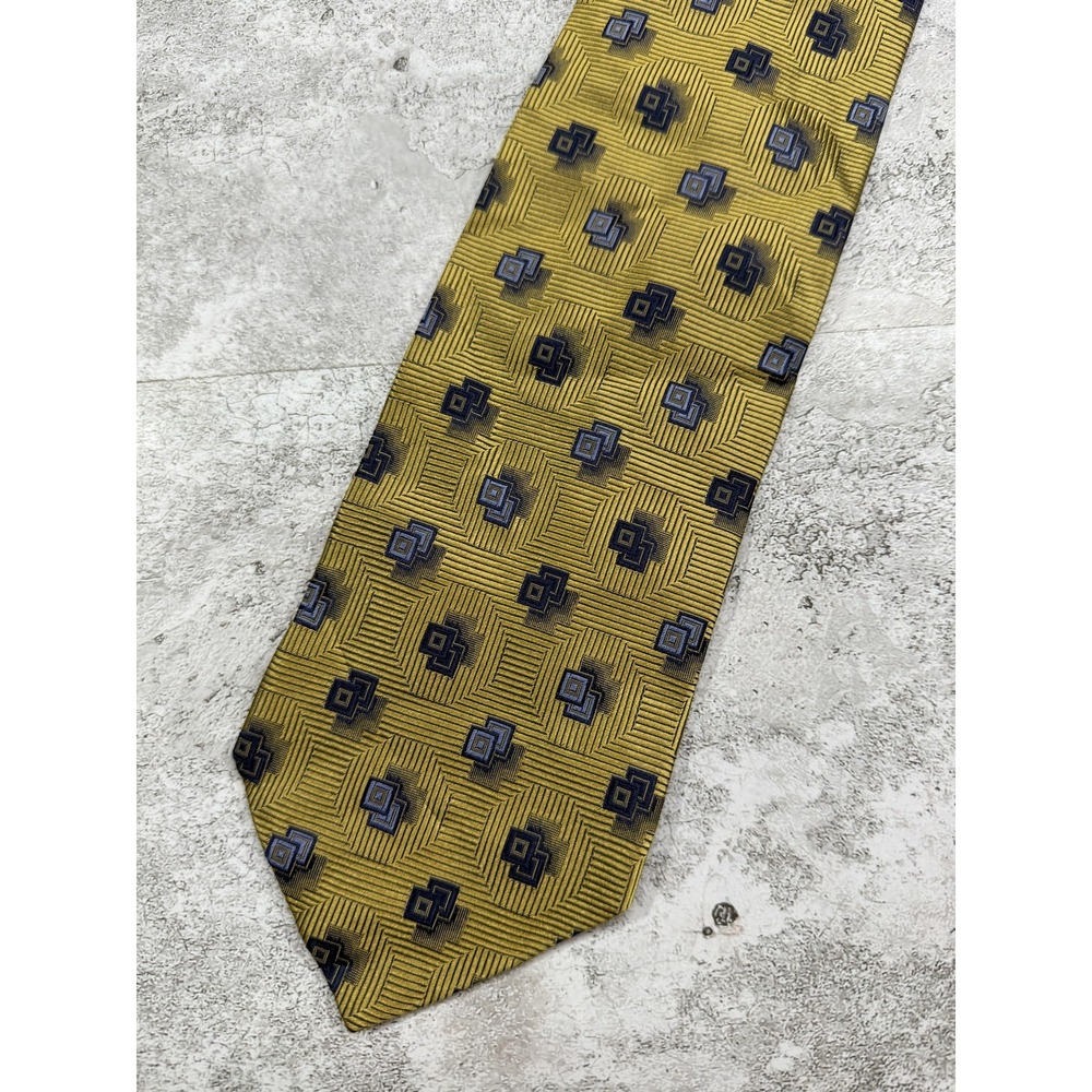 Baradello 100% Silk Tie Mens One Size Gold Geometric Jacquard Pointed Necktie